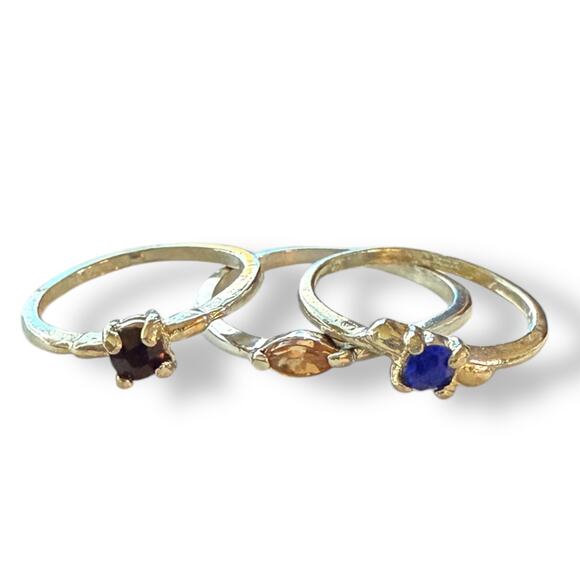 Silver 3 Multi Finger Ring Lot With Gemstones Size 6 and 9 - Picture 1 of 3